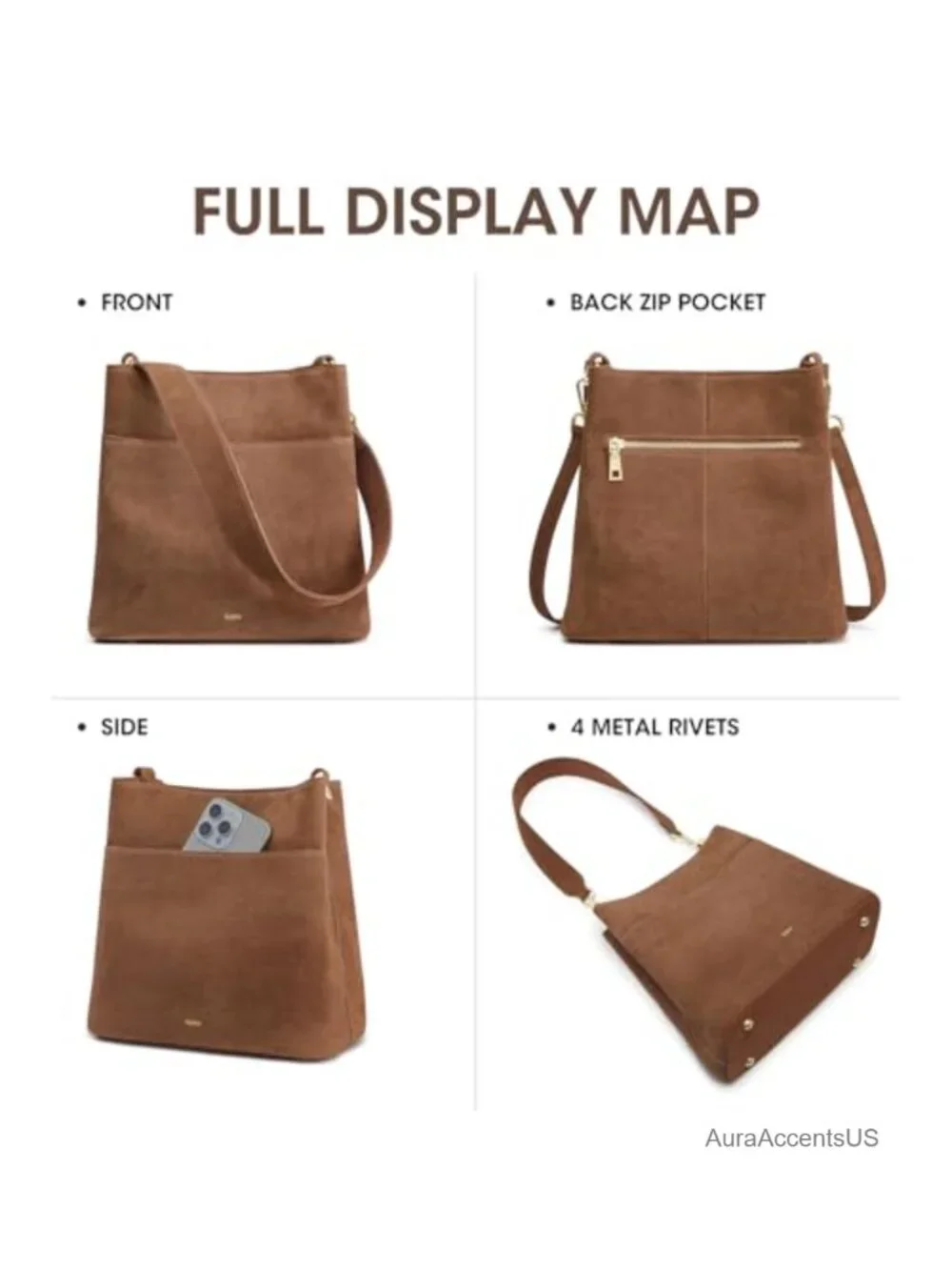 Genuine Leather Tote & Crossbody Bag - Top Grain Pebbled Cowhide with Magnetic